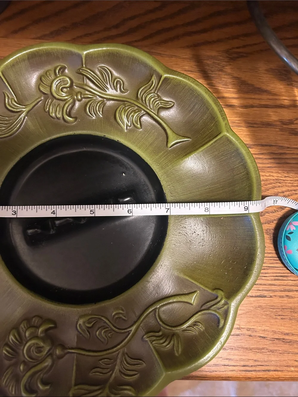 Hager USA Olive Green Floral Scalloped Ashtray